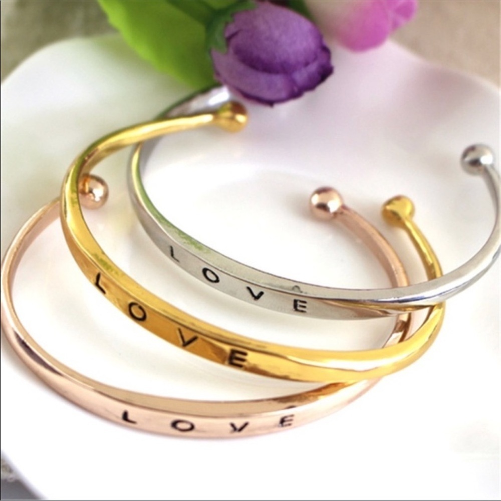 Love Engraved Gold and Silver Bangles